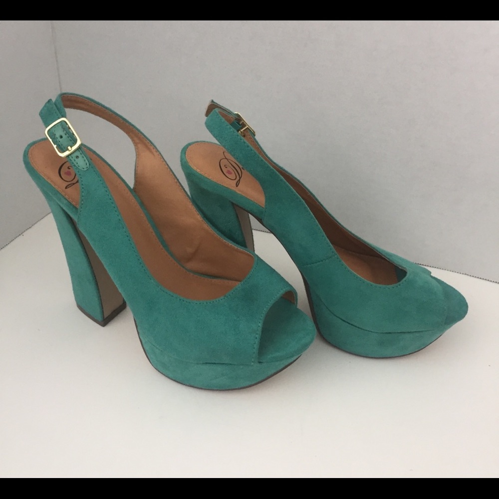 Wild Diva | Aqua Suede Chunky Heels